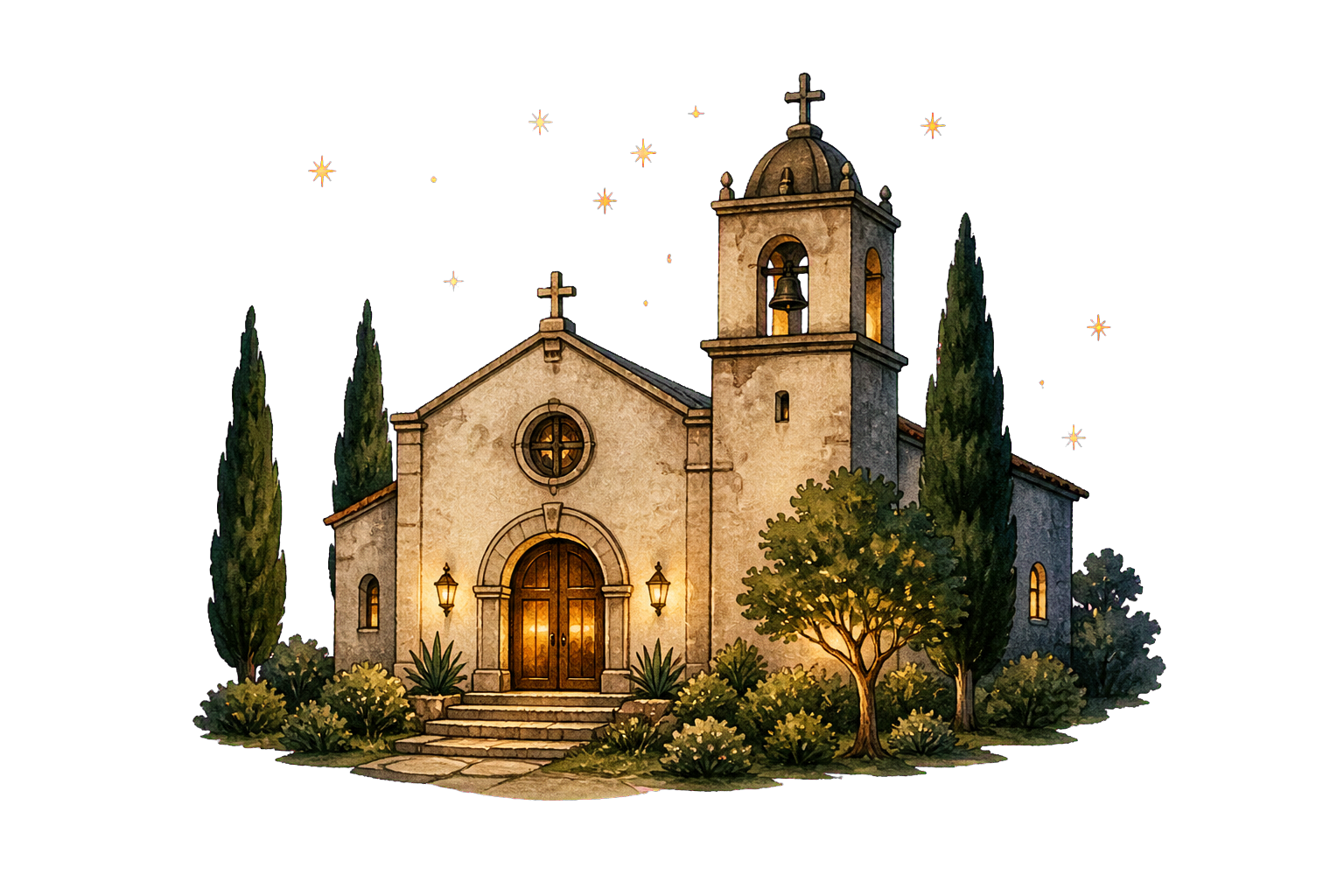Ilustración en acuarela de la Parroquia San José del Barrial